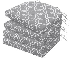 Waterdicht Zitkussen voor Buiten en Binnen met Ronde Hoek - Terrasmeubelkussens 43 x 40 x 5 cm - Grijs Geometrie (Set van 4)