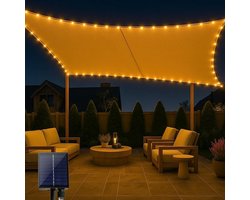 Waterdicht Zonnezeil 3x4m Beige met Zonnepaneel LED Verlichting - 98% UV-Bescherming