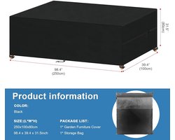Waterdichte afdekking voor tuinmeubelen - 1 stuk - zwart - 420D Oxford-weefsel - 250 x 100 x 80 cm