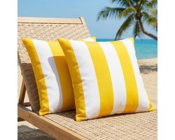 Waterdichte buitenkussenhoezen 40x40 cm, set van 2, moderne tuinkussenhoezen met geel streepdessin – decoratieve zomerhoezen voor bank, balkon en camping