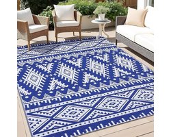 Waterdichte buitenmat - Keerbaar terraskleed - Buiten leven - Gerecycled materiaal - 152 x 244 cm - Blauw