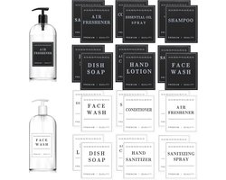 Waterdichte Etiketten voor Flessen - 24 PCS Badkamer Handzeep Shampoo en Conditioner Dispenser Etiket Stickers - Verwijderbare Etiketten voor Zeep, Lotion, Shampoo en Conditioner Flessen (Zwart, Wit)