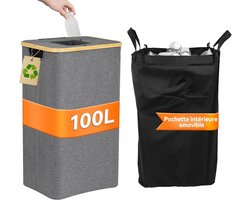 Waterdichte Glazen Bin Recycling Bak - Grijs - 34x41x70cm - Fabric/Bamboo
