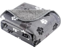 Waterdichte hondendekens huisdier deken 127 x 152 cm, zachte pluizige sofa auto bed beschermer, omkeerbare sherpa fleece hondendeken voor grote honden (donkergrijze pooten)