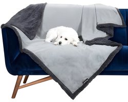 Waterdichte Huisdier Snuggle Deken - Omkeerbare Fleece en Sherpa Pluche Deken voor Hond en Kat - Auto Stoel Beschermer - 150 x 120 cm - Lichtgrijs