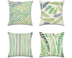 Waterdichte kussenhoezen, 4 stuks geometrische groene kussenhoezen, ademende kussensloop voor buiten, balkon, terras, tuin, boerderijdecoratie, 50 x 50 cm
