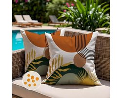 Waterdichte kussenhoezen set van 2, 45x45 cm, oranje en groen met tropisch bladmotief