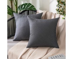 Waterdichte Kussenhoezen voor Buiten, Set van 2 Stuks, 60 x 60 cm, Beige, Polyester met Linnen Look, Tuinaccessoires en Decoratie