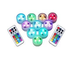 Waterdichte LED lampen - kleurverandering met afstandsbediening - IP68 batterijverlichting - geschikt voor aquarium, bad & feest - multicolor - compact - 10 stuks