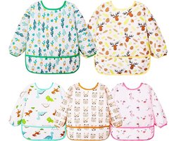 Waterdichte slabbetjes met lange mouwen voor baby's, 5 stuks, ideaal voor schilderen en eten, 0-2 jaar