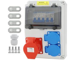 Waterdichte stroomverdeler 16 A - Bouwplaats schakelkast met 3 deuren voor werkplaatsen en fabrieken