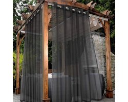 Waterdichte transparante buitengordijnen voor terras - 2 panelen met ringen. Transparant voile gordijn voor woonkamer, slaapkamer, veranda, pergola, tuinhuisje, 132 x 213 cm, Zwart