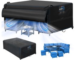 Waterdichte Tuinmeubelhoezen met Flip Open Rits, Zware Kwaliteit, Scheurbestendig, 420D, Geschikt voor Tuinsets en Tafel, Windbestendig en UV-Bescherming, Rectangular Formaat
