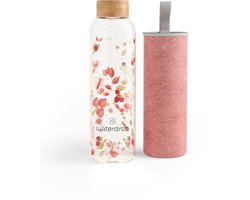 waterdrop® Glazen Drinkfles 600 ml – Flair Melange – Duurzame & Sterke Waterfles van Borosilicaatglas – Met Neopreen Beschermhoes en Bamboe Dop - Perfect als cadeau