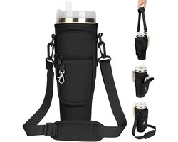 Waterfles Draagtas - Flessendrager - Flessentas - Telefoonzakje - Compatibel 40oz - Wandelen Camping - Zwart