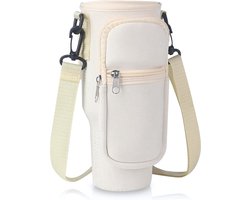 Waterfles Houder en Tas - Multifunctionele Flessendrager en Drinkfles Houder - Stanley Cup Accessoires - Ideaal voor Bidons en Flessen - 1.1L - Beige
