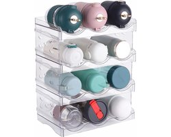 Waterfles Organizer 4-Tier Stapelbaar Plastic Waterfles Houder voor Koelkast Kast - Opbergrek voor Beker & Reisbeker water bottle organizer