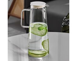 Waterfles - Waterkan - Karaf - Sapkan met filter - Koffiekan voor koud water - Waterkan met grote inhoud - Sapkan - Sapkan met deksel - 1,8 liter - Transparant - Glas