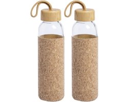 Waterfles/drinkfles met kurk bescherm hoes - 4x - glas - 500 ml - Sportfles - Bidon - afsluitbare draai dop