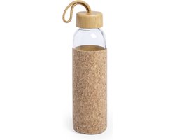 Waterfles/drinkfles met kurk bescherm hoes - glas - 500 ml - Sportfles - Bidon - afsluitbare draai dop