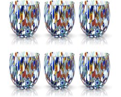 Waterglas 320 ml, handgemaakt en mondgeblazen glas met Murano-Murrine, gemaakt in Italië, vaatwasmachinebestendig