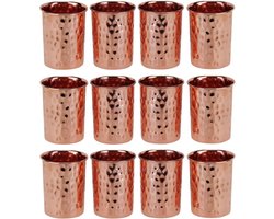Waterglazen van zuiver koper gehamerd drinkbekers Ayurvedic Banefits set van 12, 250 ml