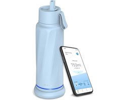 WaterH VITA - Slimme Waterfles met Water Tracker - LED verlichting - Roestvrij staal - Flip Deksel + Rietje - 530ml - Seashell Blue