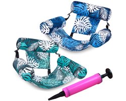 Waterhangmat - Opblaasbare drijfstoel - Drijvende stoel voor in het zwembad - Opblaasbaar zwembadbed - Bloemenpatroon - Set van twee - 76x35x60cm - Perfect voor de zomer, zwembadfeestjes, kinderverjaardagen, barbecues in de achtertuin - Blauw, Groen