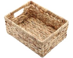 Waterhyacint Geweven Opbergmand met Handgreep, Natuurlijke Gevlochten Plankmand, Waterdicht, Opslag van Jurken, Beddengoed, Fruit, Bier, Speelgoed, Papieren Levende Artikelen (S)