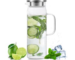 Waterkan met deksel 1,5L - Extra stevig glas - Past perfect in koelkastdeur - Vaatwasser bestendig - Schenkkan - Theekan