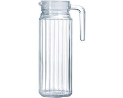 Waterkan met deksel - sapkan - karaf met tuit - glazen kan met kristallen handvat voor melk, rode wijn, koud water, vruchtensap - 1000 ml