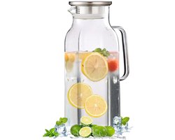 Waterkan - Vierkante Glazen Waterkan - met Deksel en Handvat - Koelkastbestendig - Geschikt voor Warme en Koude Dranken - Grote Inhoud voor Thuis- en Restaurantgebruik - Geschikt voor Koffie, Sap, Melk