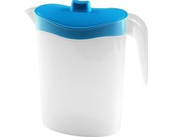 Waterkan/sapkan met afsluitbare deksel in blauw - 1,5 liter - kunststof - 9 x 21 cm - Compact formaat voor in koelkastdeur