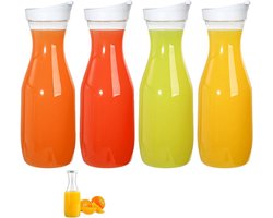Waterkaraf set van 4 - onbreekbare kunststof drinkkan 1,5 liter - voor water, sap, melk - met deksel