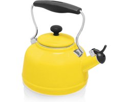 Waterketel - Theepot fluitend - Water Koken - Glazuur op staal - 1.7 Liter - Kanarie Geel