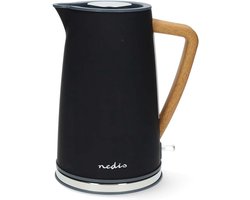 Waterkoker 1,7L - 2200W - Soft-Touch - Houten Handvat - Draaibaar - Zwart