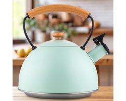 Waterkoker (2,3 l) I Roestvrijstalen Theeketel NATURA I Fluitketel met Houten Handvat I Automatisch Fluitje I Waterkoker voor Inductiekookplaat, Gaskookplaat en Elektrische Kookplaat