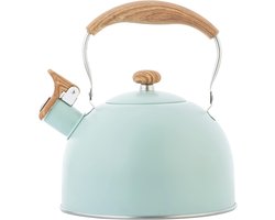 Waterkoker - Fluitketel 2.5L - Houtlook Anti-Heet Handvat - Fluitend bij Kookpunt - Groen Pieper - Geschikt voor Gas & Inductie