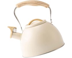 Waterkoker gasfornuis fluitketel roestvrij staal theepot 3L pijpketel gasfornuis waterketel pijpende waterketel inductie theeketel teakettle voor keuken wandelen picknick camping beige