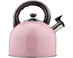 Waterkoker met Fluitje - Fluitketel RVS - Thee Zetten - Geschikt voor Inductie - 4.4 Liter - Roze