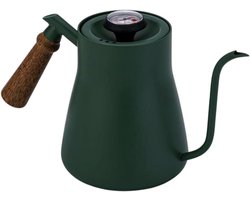 Waterkoker met Houten Handvat - Opschenkketel Koffie - Filterkoffie Zetten - Fijne Schenktuit - 850 ml - Groen