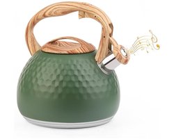 Waterkoker met pijp, 3 l, inductieketel van roestvrij staal, fluitketel met houten handvat, stalen ketel voor thee en koffie, waterkoker voor alle warmtebronnen
