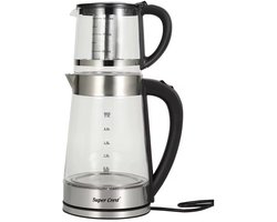 Waterkoker met Theepot | Elektrische Turkse Theepot | Caydanlik | Caymatik | Elektrische thee maker | Thee maker | Glazen Theepot | 1,8/1,2L | 1800W | Elektrisch
