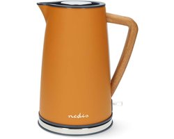 Waterkoker Retro - Keukenapparaat Warm Water - Snel Water Koken - Soft Touch Hout - 17 Liter 2200W - Oranje