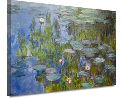 Waterlelies - Claude Monet portret - Waterlelies schilderij - Muurdecoratie Natuur - Moderne schilderijen - Canvas schilderijen woonkamer - Woonkamer decoratie 100x75 cm