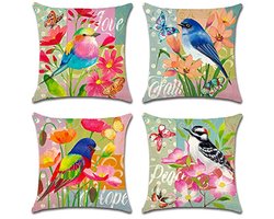 Waterproof Cushion Covers Set van 4 - 45x45cm - Outdoor en Binnen Decoratie met Bloemen en Vlinders