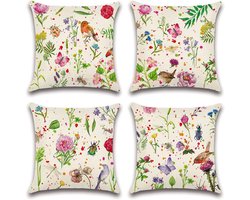 Waterproof Cushion Covers Set van 4 - 45x45cm - Outdoor en Binnen Decoratie met Bloemen en Vlinders