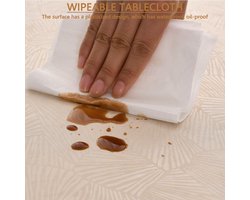 Waterproof Elastic Fitted Round Table Cloth - Oil Resistant - Oilcloth Tablecloth - Stain Resistant - Stretchy Table Protector - Home Coffee Restaurant Dining Picnic - 120cm Beige
