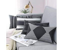 Waterproof Lumbar Cushion Covers Set of 4 - Modern Geometric Black and White Outdoor Throw Pillows