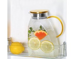 Watersap - Koelkastdeursap - 1,8L glazen sap - met roestvrijstalen deksel - Sapsap - Voor warme en koude dranken - Voor zelfgemaakte dranken - Sap - IJs - Thee - Koffie - Melk - Wijn en dranken